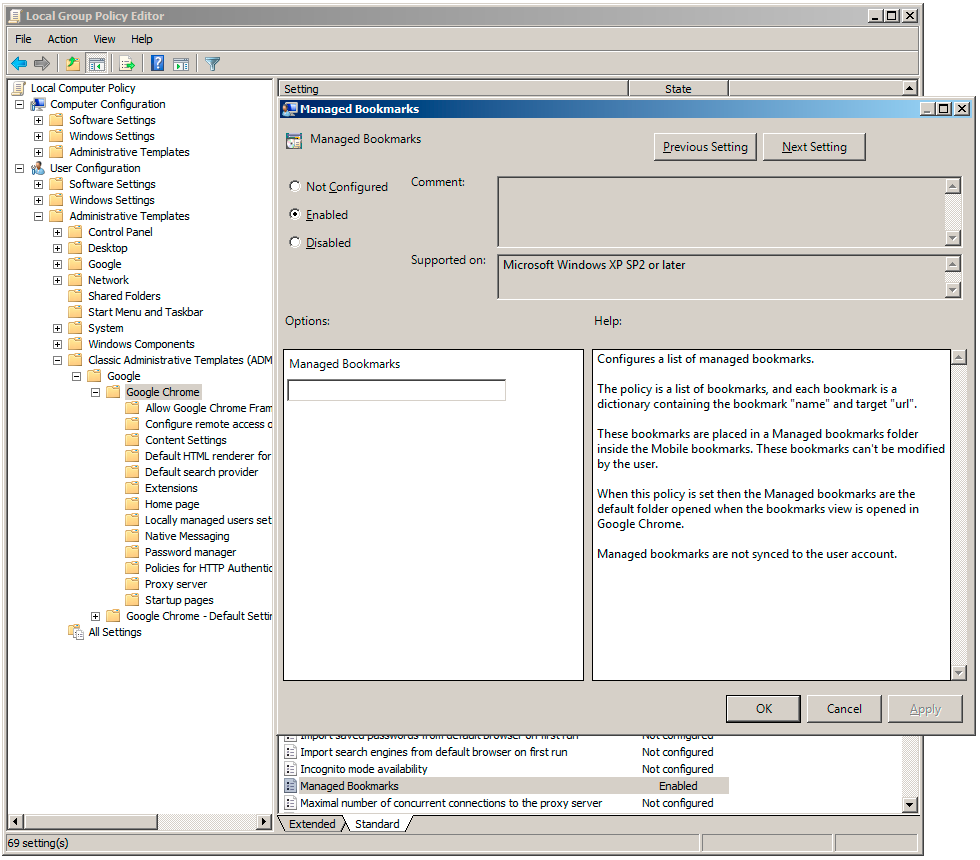 Google Chrome Ajouter des favoris via GPO Virtualease